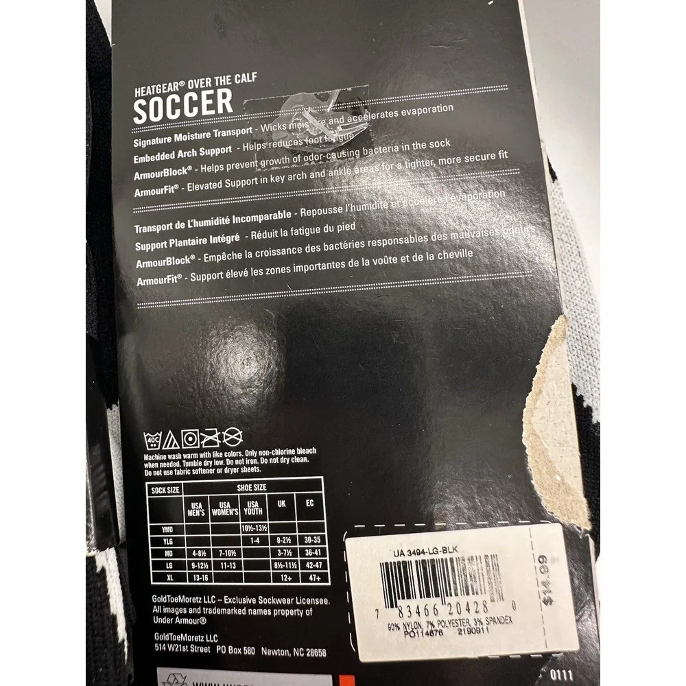 Lot 2 Under Armour HeatGear Soccer Socks‎ LG Mens 9-12.5 Over Calf NWT
